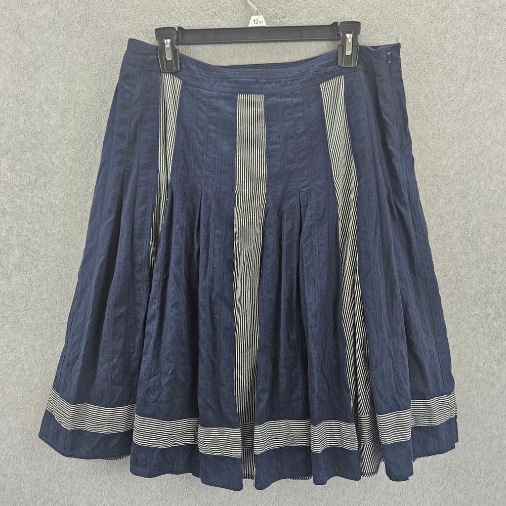 JONES NEW YORK Skirt Women 12 Blue Striped Pleated Cotton Nautical Preppy Summer